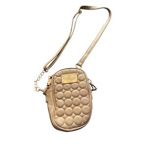 Bebe Quilted Crossbody Phone Bag Champagne Gold Chain Strap Small Purse‎